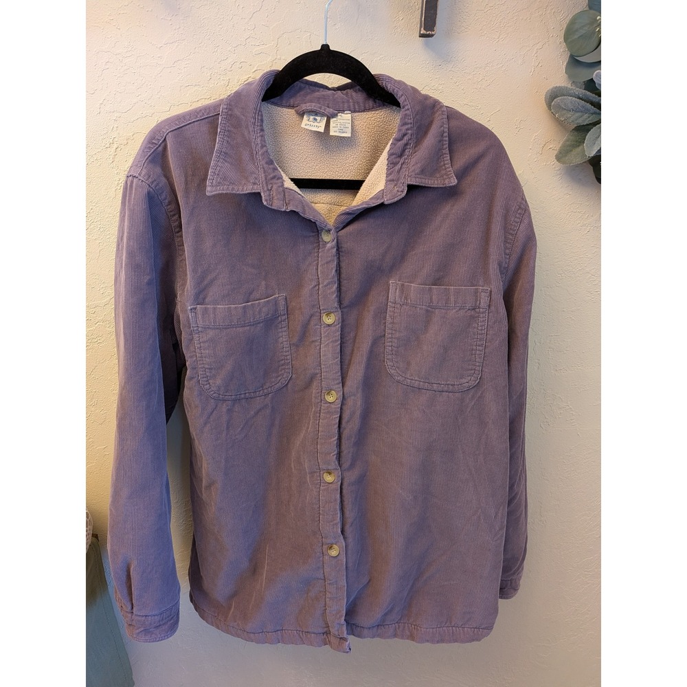 Grizzly Corduroy Sherpa Lined Button Up Shirt Jacket Womens XL Purple